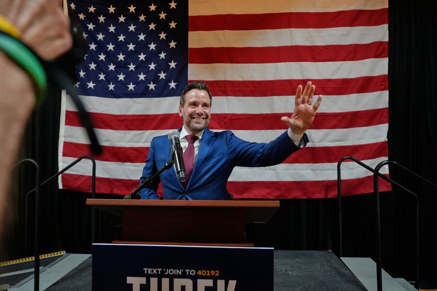 Iowa state Rep. Josh Turek speaks during a primary election night watch party after winning the Democratic nomination for U.S. Senate, Tuesday, June 2, 2026, in Des Moines, Iowa. (AP Photo/Bryon Houlgrave)
