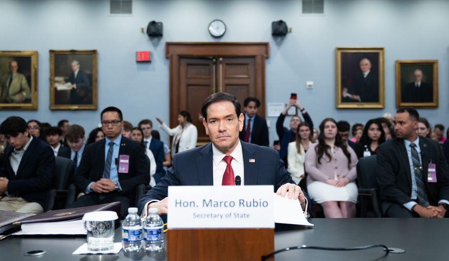 Secretary of State Marco Rubio testifies before the House Appropriations Committee, Tuesday, June 2, 2026 in Washington. (AP Photo/Allison Robbert)