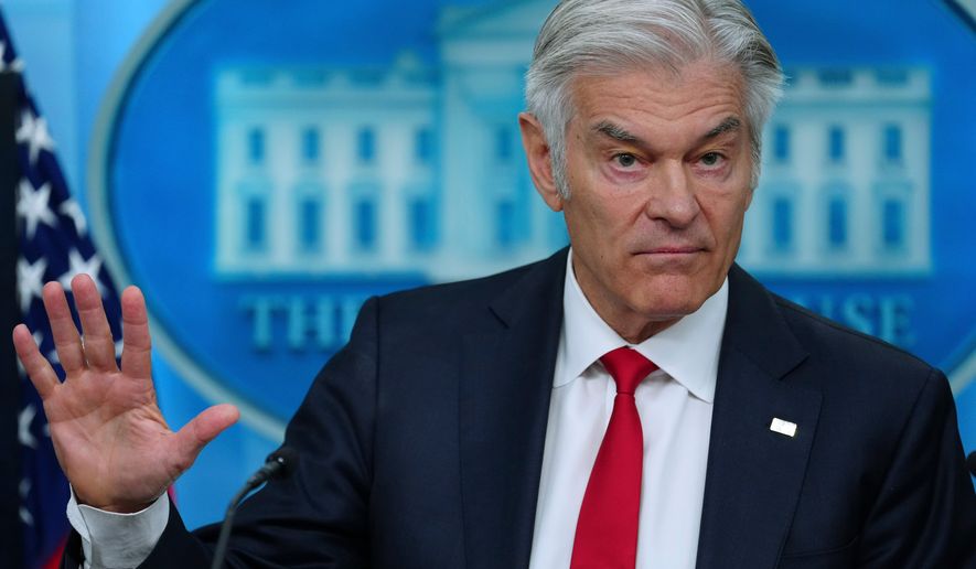 Centers for Medicare and Medicaid Services administrator Dr. Mehmet Oz speaks with reporters in the James Brady Press Briefing Room at the White House, Tuesday, June 2, 2026, in Washington. (AP Photo/Julia Demaree Nikhinson)