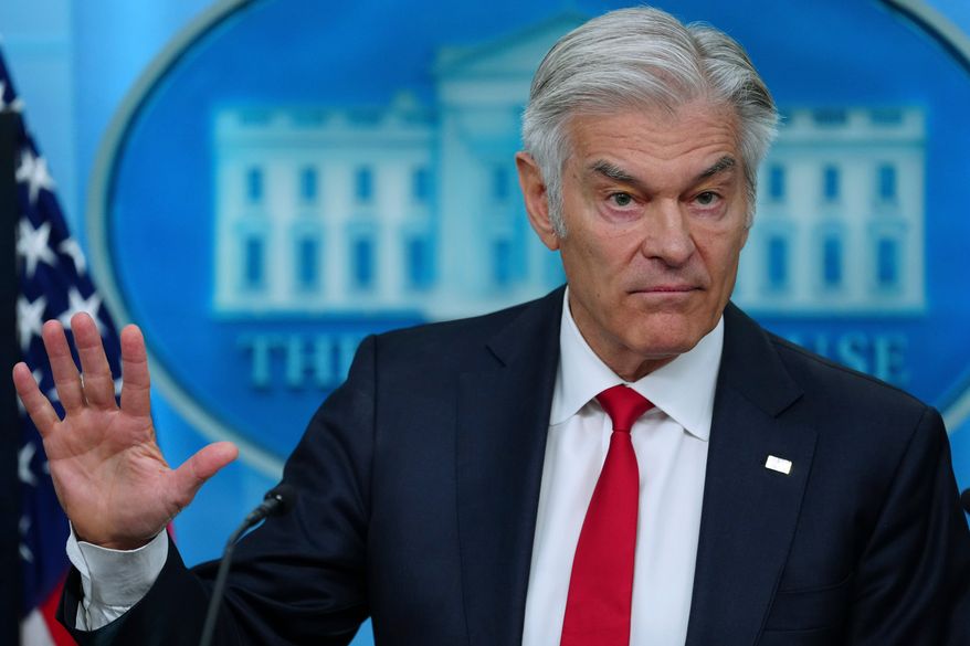 Centers for Medicare and Medicaid Services administrator Dr. Mehmet Oz speaks with reporters in the James Brady Press Briefing Room at the White House, Tuesday, June 2, 2026, in Washington. (AP Photo/Julia Demaree Nikhinson)