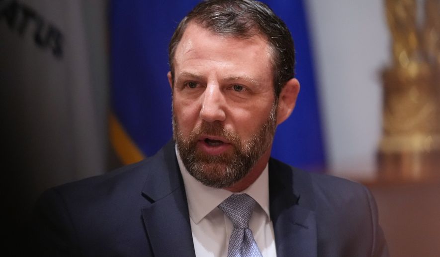 Secretary of Homeland Security Markwayne Mullin, speaks during a Cabinet meeting at the White House, Wednesday, May 27, 2026, in Washington. (AP Photo/Jacquelyn Martin)