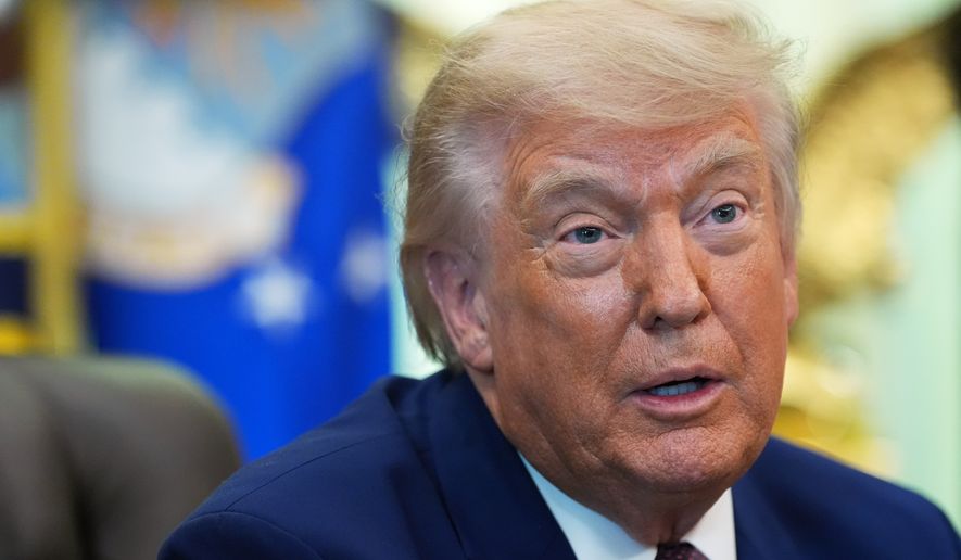 President Donald Trump speaks in the Oval Office of the White House, Wednesday, June 3, 2026, in Washington. (AP Photo/Alex Brandon)