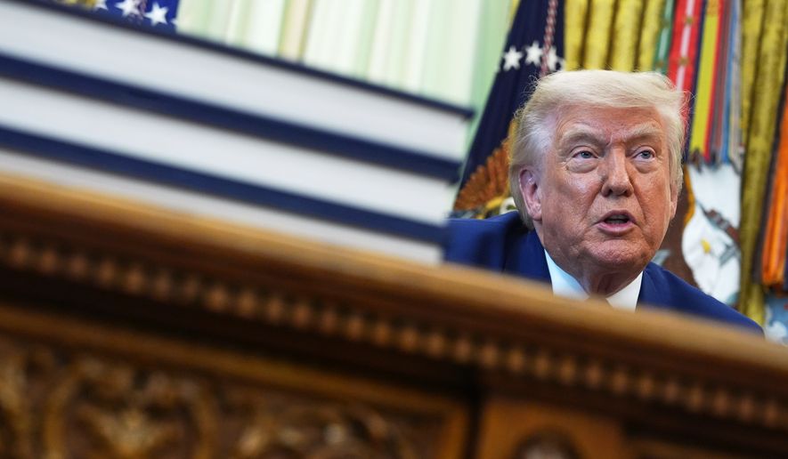 President Donald Trump speaks in the Oval Office of the White House, Wednesday, June 3, 2026, in Washington. (AP Photo/Alex Brandon)