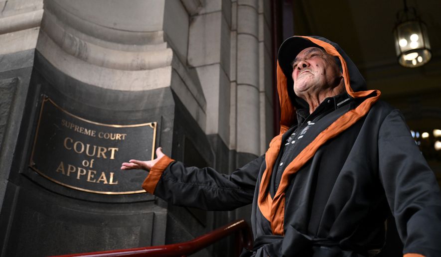 Uncle Robbie Thorpe speaks outside the Victoria state Supreme Court of Appeal in Melbourne, Australia, Wednesday, June 3, 2026. (James Ross/AAP Image via AP)