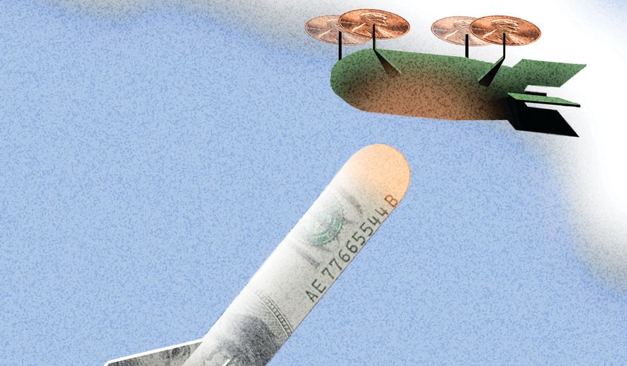 Costs of the United States of America's air defense strategy illustration by Alexander Hunter/The Washington Times