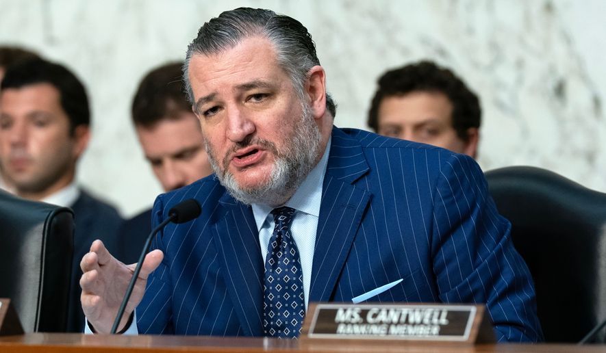 Sen. Ted Cruz R-Texas, Chairman of the Senate Committee on Commerce, Science, and Transportation, speaks during a hearing to examine college sports, supporting student athletes, and fair competition on Capitol Hill, Wednesday, June 3, 2026, in Washington. (AP Photo/Jose Luis Magana)