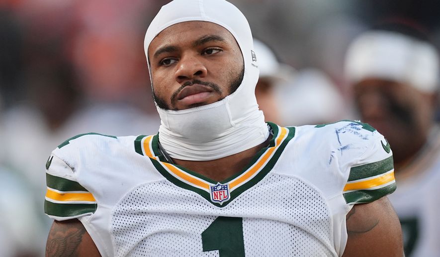 Green Bay Packers defensive end Micah Parsons (1) in the second half of an NFL football game in Denver on Dec. 14, 2025. (AP Photo/David Zalubowski) **FILE**