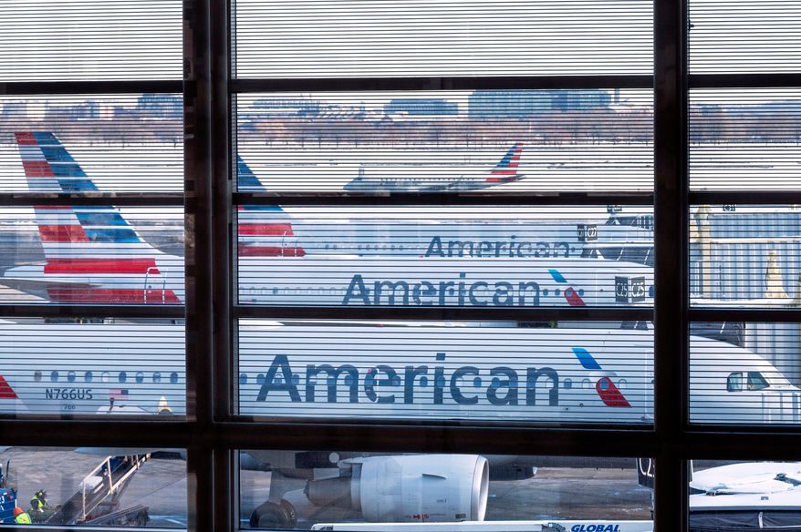 American Airlines passenger planes are seen at gates at Ronald Reagan Washington National Airport, Jan. 29, 2026 in Arlington, Va. (AP Photo/Cliff Owen, File)