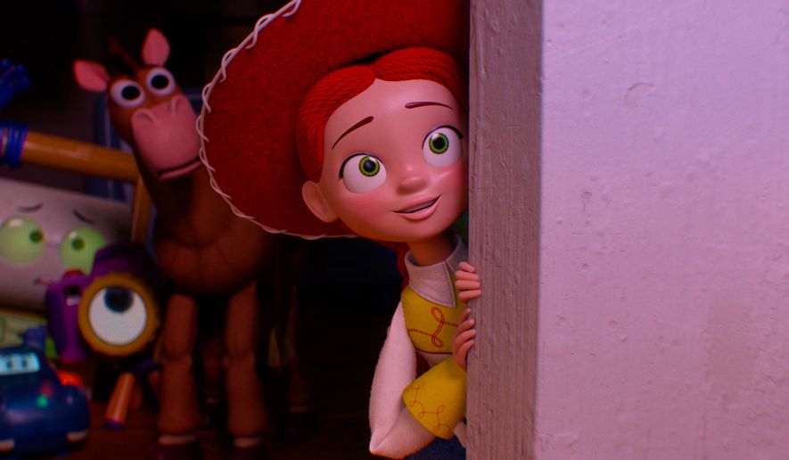 This image released by Pixar shows the character Jessie, voiced by Joan Cusack, in a scene from "Toy Story 5." (Pixar-Disney via AP)