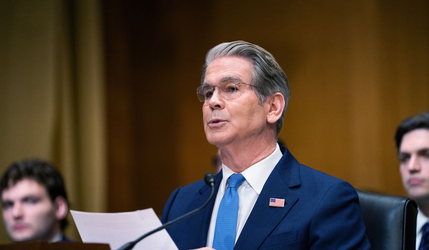 Treasury Secretary Scott Bessent testifies before the Senate Committee on Finance, Wednesday, June 3, 2026, in Washington. (AP Photo/Allison Robbert) ** FILE **