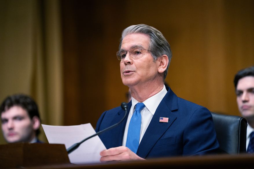 Treasury Secretary Scott Bessent testifies before the Senate Committee on Finance, Wednesday, June 3, 2026, in Washington. (AP Photo/Allison Robbert) ** FILE **