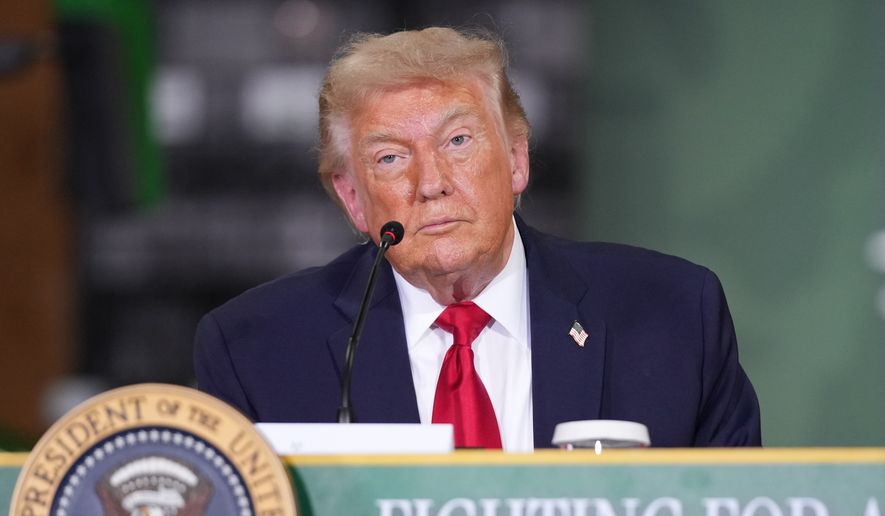 President Donald Trump speaks at Custer Farms in Chippewa Falls, Wis., Friday, June 5, 2026. (AP Photo/Mark Schiefelbein)