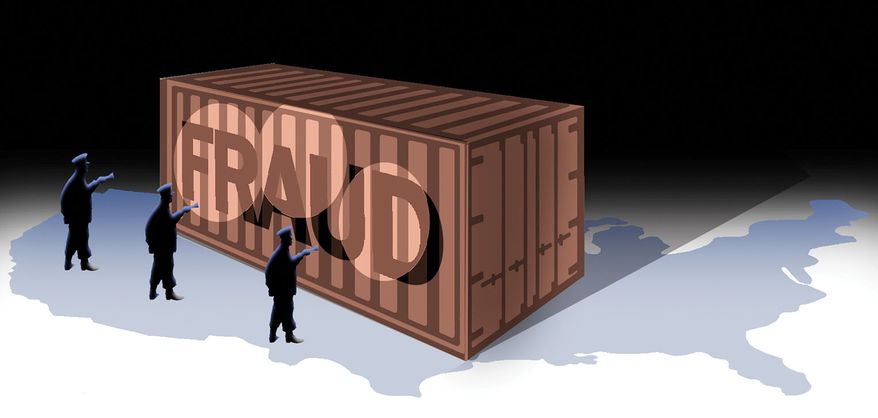 Crackdown on border fraud by the Customs and Border Protection agency illustration by Alexander Hunter/The Washington Times