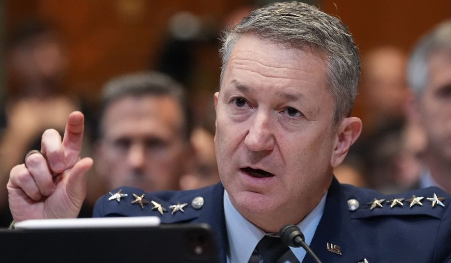 Chairman of the Joint Chiefs of Staff Gen. Dan Caine testifies at a Senate Appropriations subcommittee on defense hearing on the budget request for the Department of Defense, Tuesday, May 12, 2026, in Washington. (AP Photo/Alex Brandon)