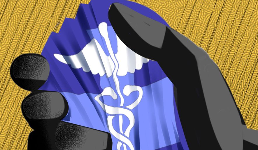 Medicare Advantage abuse illustration by Linas Garsys / The Washington Times