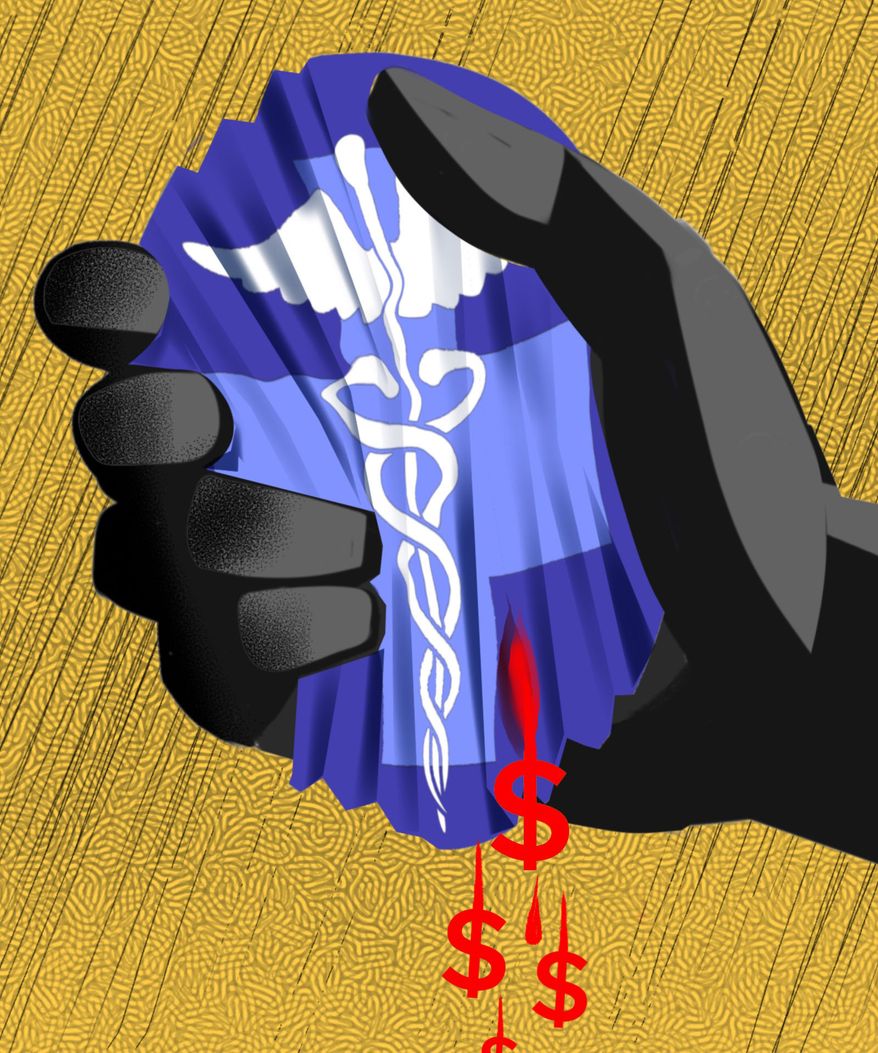 Medicare Advantage abuse illustration by Linas Garsys / The Washington Times