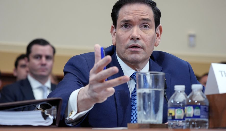 Secretary of State Marco Rubio speaks during a House Committee on Foreign Affairs hearing, Wednesday, June 3, 2026, on Capitol Hill, in Washington. (AP Photo/Mariam Zuhaib)
