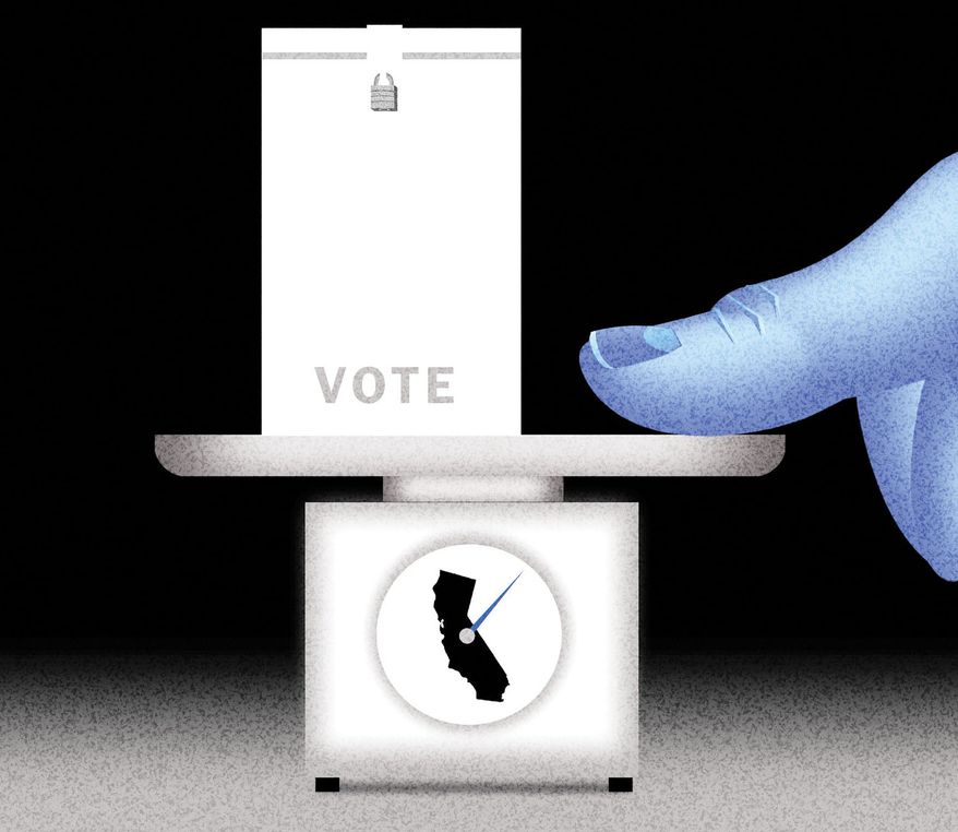 Cheating in California elections illustration by Alexander Hunter/The Washington Times