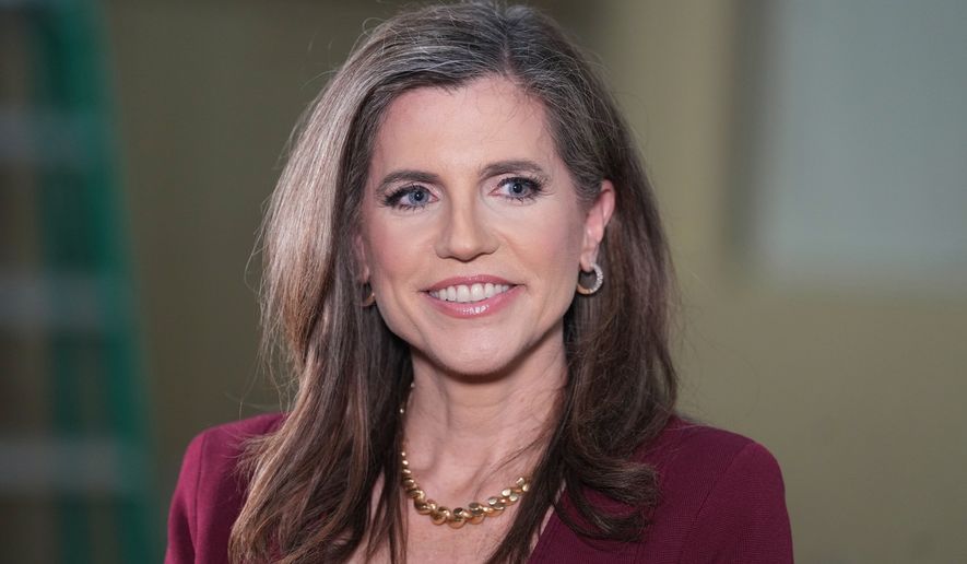 FILE - U.S. Rep. Nancy Mace, R-S.C., takes questions from reporters following a South Carolina gubernatorial GOP candidate debate on April 1, in Newberry, S.C. (AP Photo/Meg Kinnard, File)