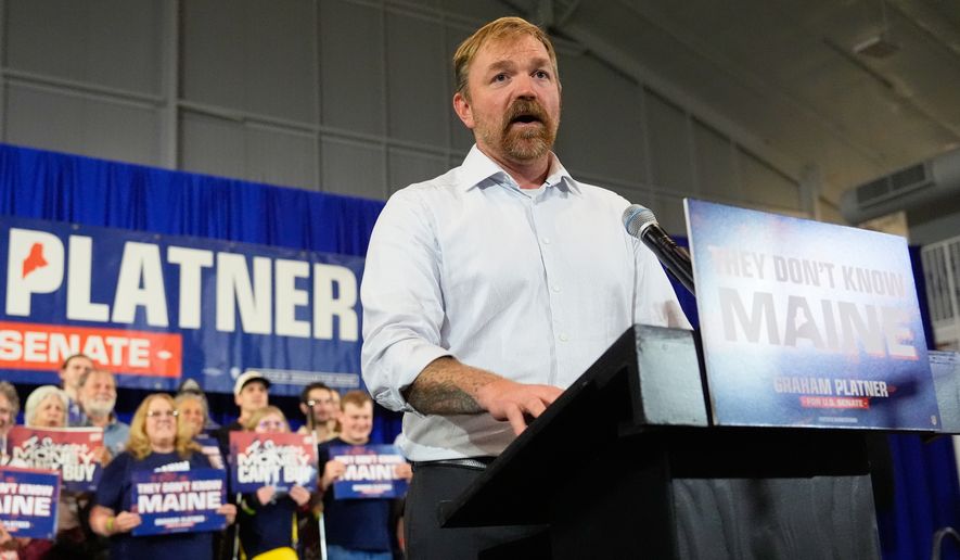 Democratic U.S. Senate candidate Graham Platner speaks during a primary election night watch party after winning the Democratic nomination Tuesday, June 9, 2026, in Blue Hill, Maine. (AP Photo/Robert F. Bukaty)