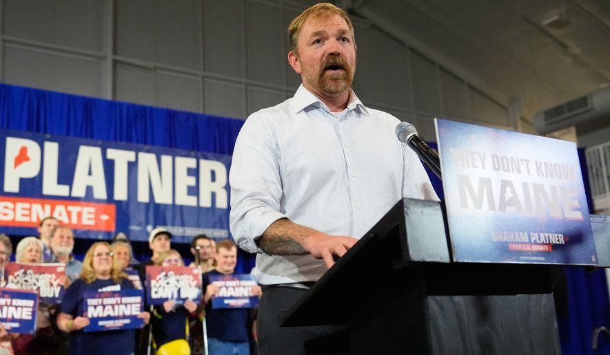 Democratic U.S. Senate candidate Graham Platner speaks during a primary election night watch party after winning the Democratic nomination Tuesday, June 9, 2026, in Blue Hill, Maine. (AP Photo/Robert F. Bukaty)