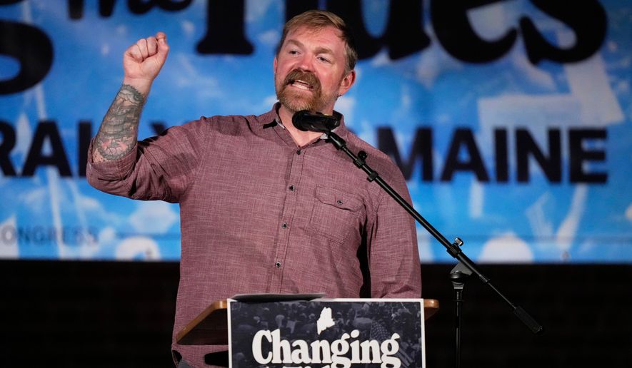Graham Platner, Democratic candidate for U.S. Senate, speaks at a campaign event Friday, June 5, 2026, in Bar Harbor, Maine. (AP Photo/Robert F. Bukaty)