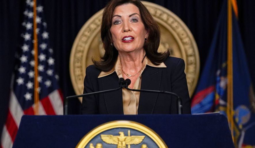 FILE - New York Gov. Kathy Hochul speaks at a news conference, Feb. 20, 2025, in New York. (AP Photo/Julia Demaree Nikhinson, File)