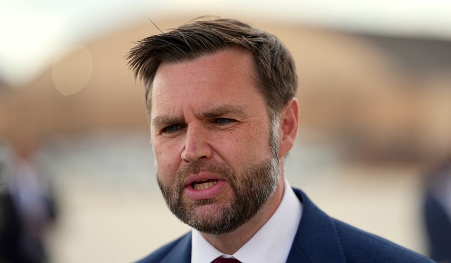Vice President JD Vance speaks with reporters upon arriving on Air Force Two at Joint Base Andrews, Md., Thursday, May 28, 2026. (AP Photo/Matt Rourke, Pool)