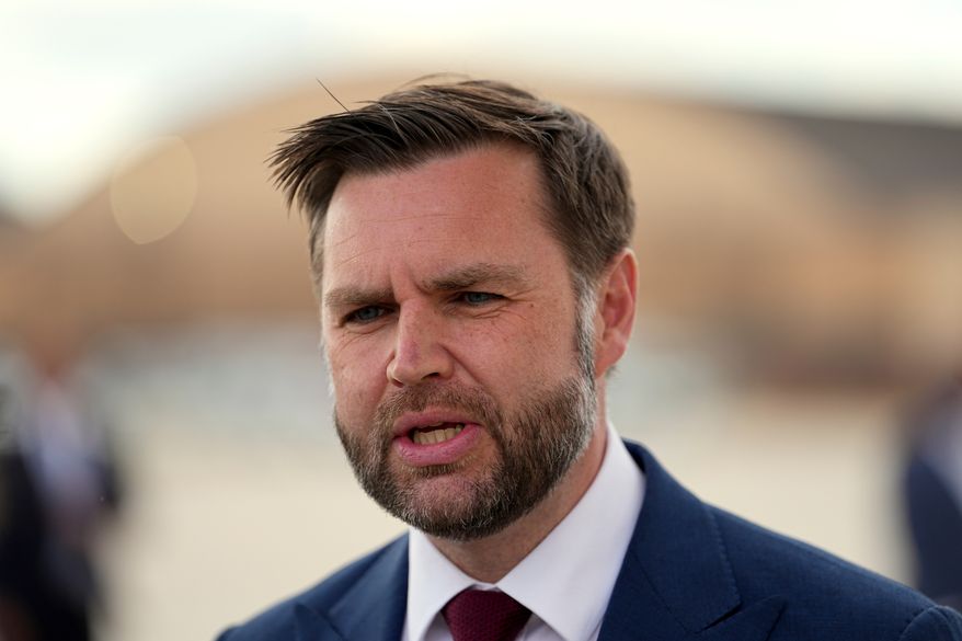 Vice President JD Vance speaks with reporters upon arriving on Air Force Two at Joint Base Andrews, Md., Thursday, May 28, 2026. (AP Photo/Matt Rourke, Pool)