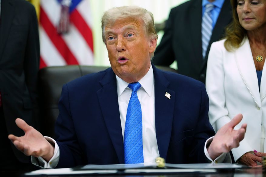 President Donald Trump speaks in the Oval Office of the White House, Wednesday, June 10, 2026, in Washington. (AP Photo/Julia Demaree Nikhinson)