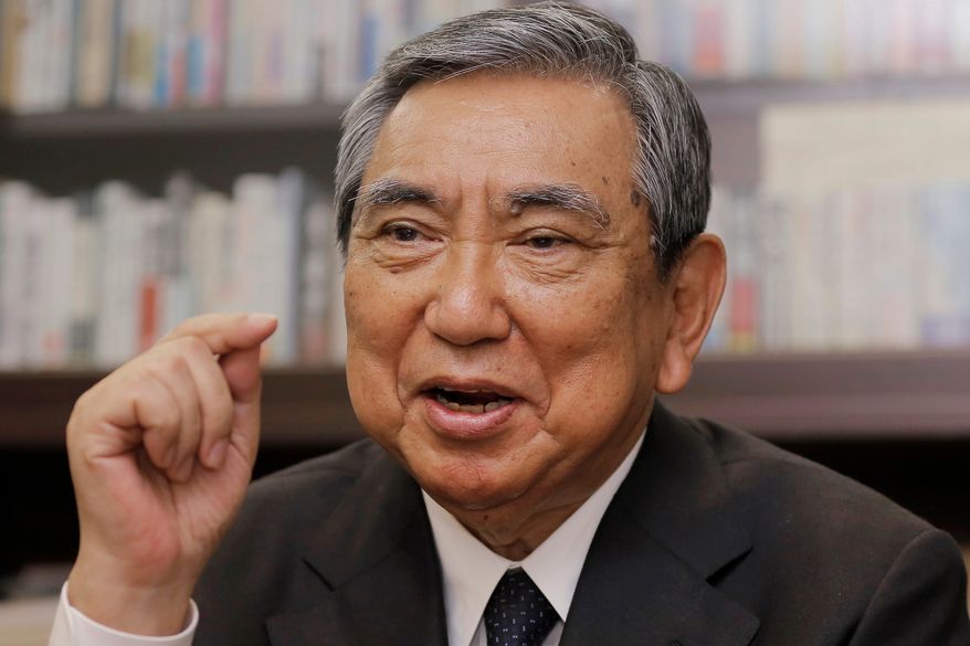 Retired politician Yohei Kono speaks during an interview at his office, in Tokyo, Tuesday, June 25, 2013. (AP Photo/Itsuo Inouye, file)