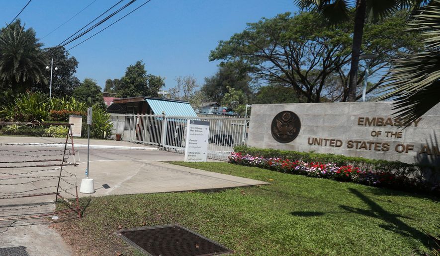 This shows the U.S. Embassy in Yangon, Myanmar, on Feb. 13, 2021. (AP Photo, File)
