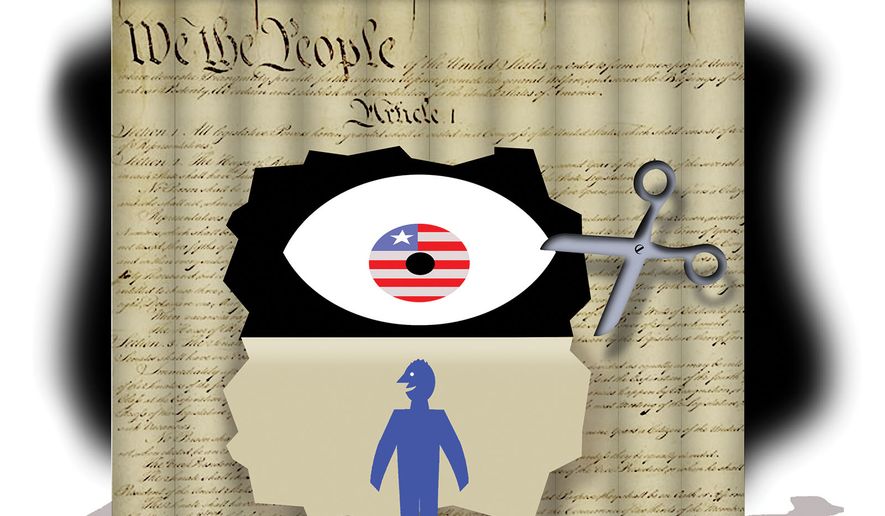 Section 702 of the Foreign Intelligence Surveillance Act's warrantless searches and the U.S. Constitution illustration by Alexander Hunter/The Washington Times
