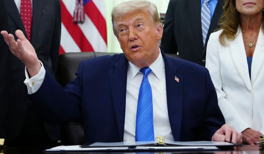 President Donald Trump speaks in the Oval Office of the White House, Wednesday, June 10, 2026, in Washington. (AP Photo/Julia Demaree Nikhinson)