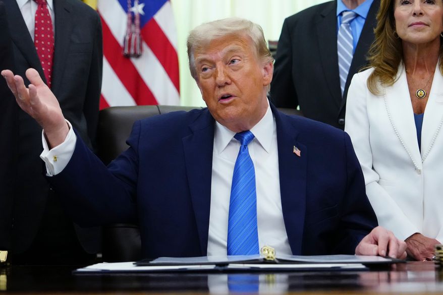 President Donald Trump speaks in the Oval Office of the White House, Wednesday, June 10, 2026, in Washington. (AP Photo/Julia Demaree Nikhinson)