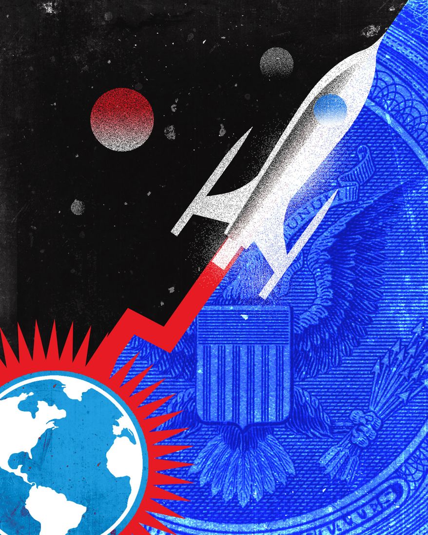Elon Musk and SpaceX illustration by Linas Garsys / The Washington Times