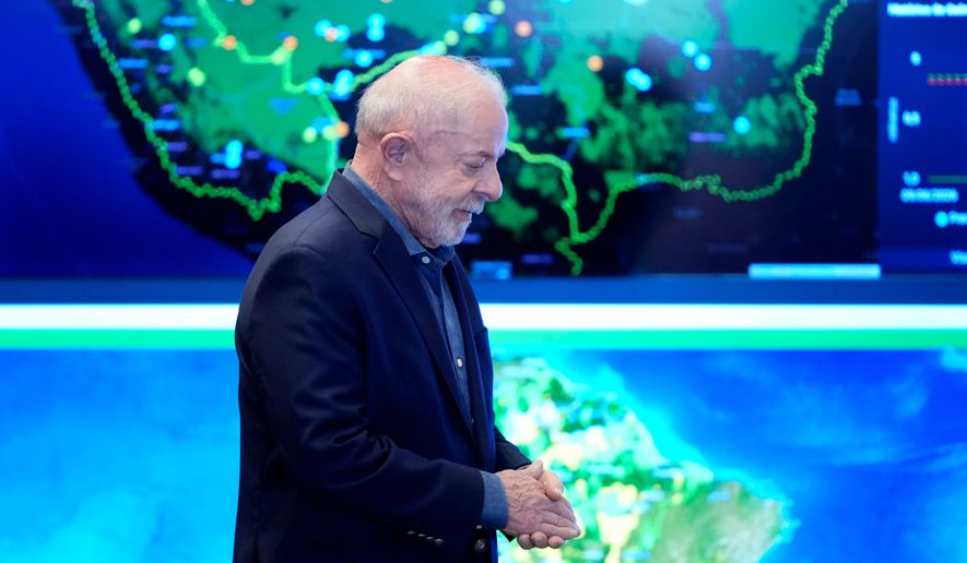 Brazilian President Luiz Inacio Lula da Silva arrives at the Amazon Regional Observatory of the Amazon Cooperation Treaty Organization in Brasilia, Brazil, Thursday, June 11, 2026. (AP Photo/Eraldo Peres)