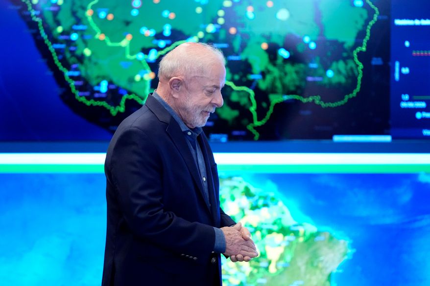 Brazilian President Luiz Inacio Lula da Silva arrives at the Amazon Regional Observatory of the Amazon Cooperation Treaty Organization in Brasilia, Brazil, Thursday, June 11, 2026. (AP Photo/Eraldo Peres)
