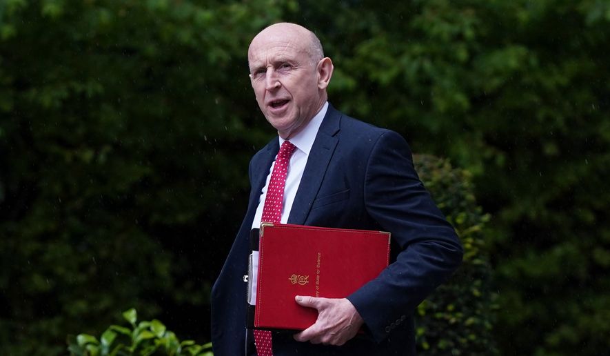 U.K. Defense Secretary John Healey arrives for a Cabinet meeting inside 10 Downing Street in London, Tuesday, June 2, 2026. (AP Photo/Alberto Pezzali)