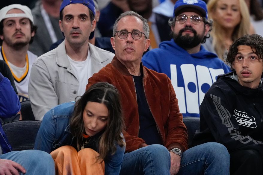 Jerry Seinfeld watches during the second half of Game 4 of the NBA Finals basketball series between the San Antonio Spurs and the San Antonio Spurs, Wednesday, June 10, 2026, in New York. (AP Photo/Ross D. Franklin)