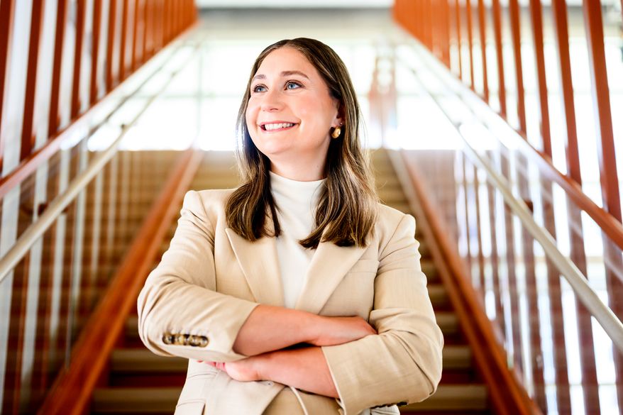 Anthropic co-founder and president Daniela Amodei stands for a portrait at her company's San Francisco headquarters on Friday, May 22, 2026. (AP Photo/Noah Berger)