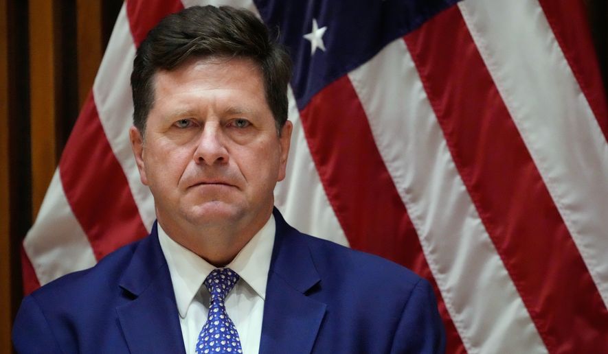 Jay Clayton, U.S. Attorney for the Southern District of New York, listens during a news conference in New York, March 9, 2026. (AP Photo/Seth Wenig) **FILE**