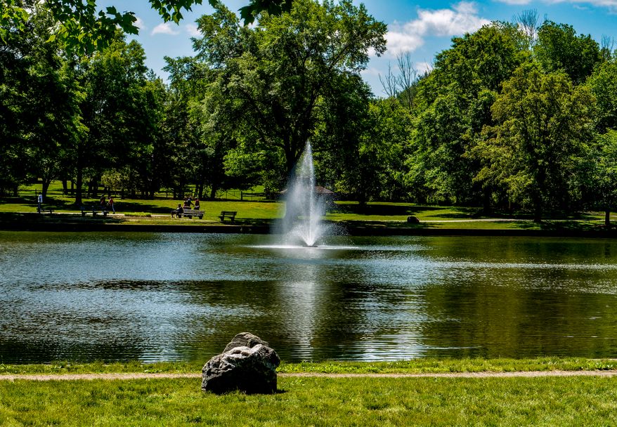 Fountain on a sunny day on the lake in Bowie, Maryland. File photo credit: Tony Quinn via Shutterstock.