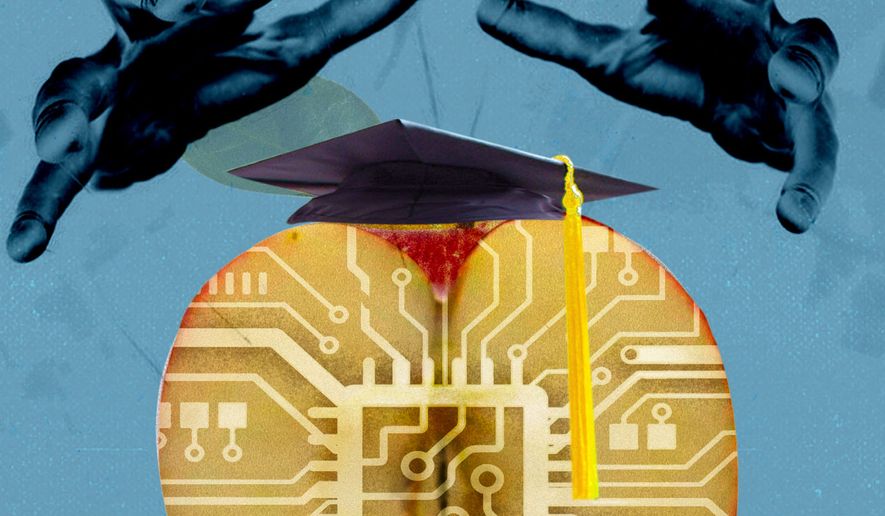 College graduates and artificial intelligence (AI) illustration by Linas Garsys / The Washington Times