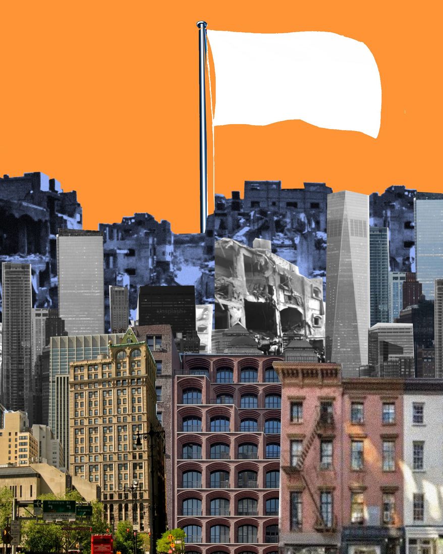 Collapse of Democrat-run cities illustration by Linas Garsys / The Washington Times