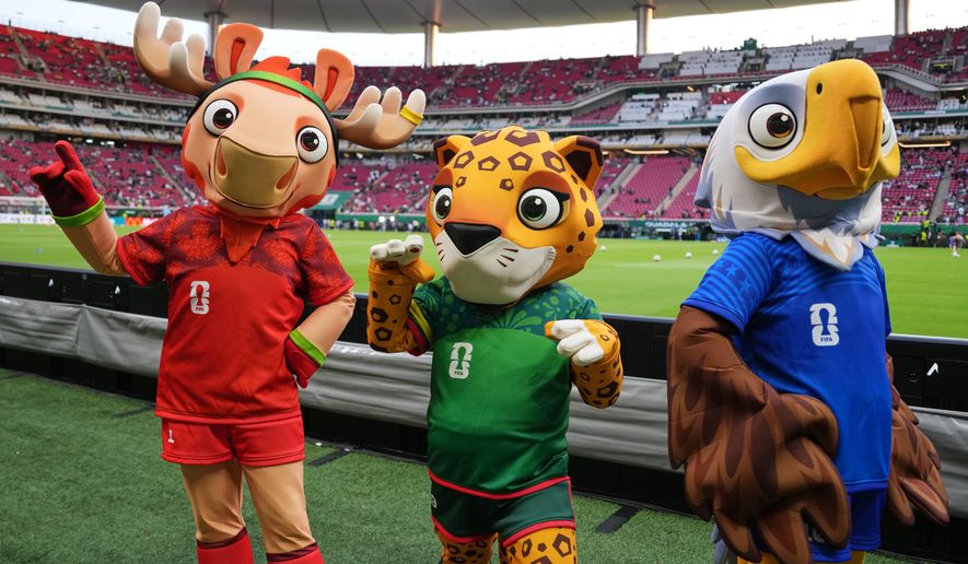 Mascots react ahead of the World Cup Group A soccer match between South Korea and Czechia in Zapopan, near Guadalajara, Mexico, Thursday, June 11, 2026. (AP Photo/Matias Delacroix)