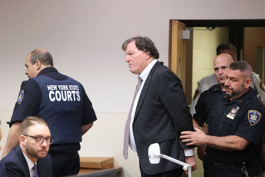 Alleged Gilgo serial killer Rex Heuermann is led into courtroom for a Frye hearing at Suffolk County Court in Riverhead, N.Y., April 3, 2025. (James Carbone/Newsday via AP, File)