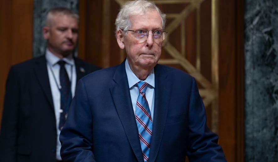 Sen. Mitch McConnell, R-Ky., chair of the Senate Defense Appropriations Subcommittee, arrives for a hearing on President Donald Trump's funding requests for the Army, at the Capitol in Washington, Tuesday, May 19, 2026. (AP Photo/J. Scott Applewhite)
