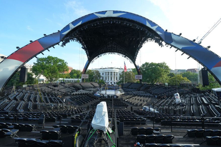 The arena for the UFC Freedom 250 fights on the South Lawn of the White House is photographed Thursday, June 11, 2026, in Washington. (AP Photo/Alex Brandon)