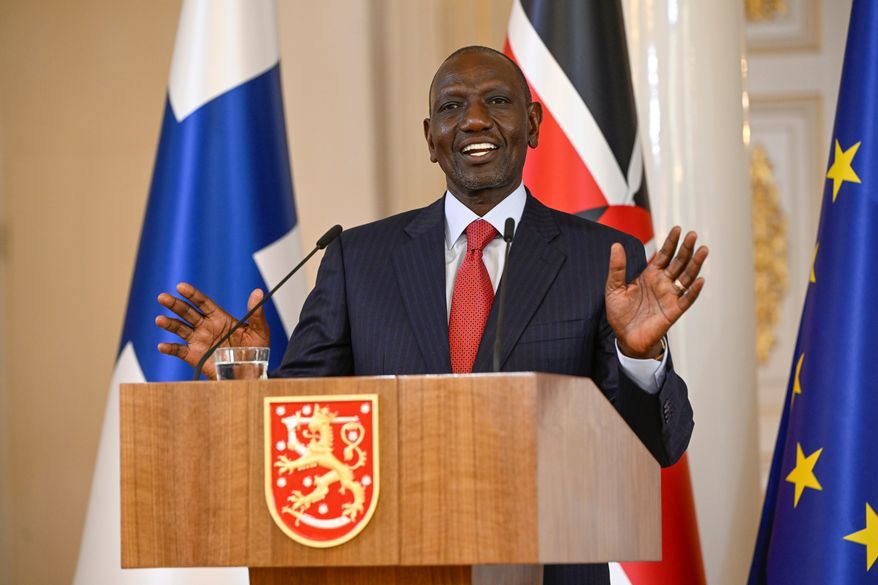 Kenya's President William Ruto speaks during a joint news conference with Finland's President Alexander Stubb in the Hall of Mirrors of the Presidential Palace in Helsinki, Finland, Wednesday, June 10, 2026. (Antti Aimo-Koivisto/Lehtikuva via AP)